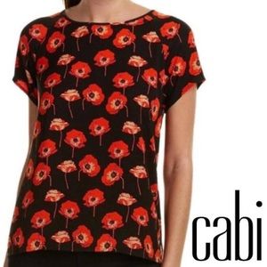 Cabi Short Sleeve Blouse: Black - Floral Tops